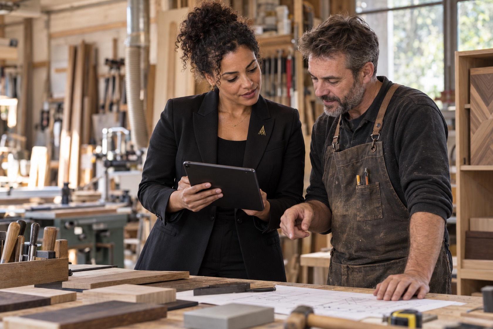 Un représentant MÉROA échange avec un artisan dans son atelier